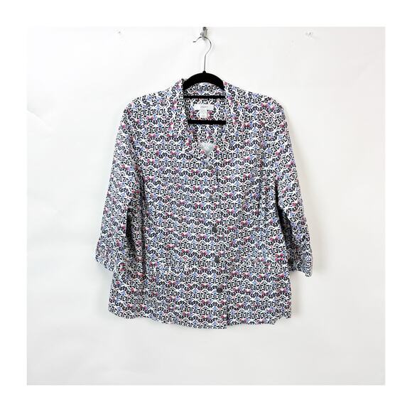 CJ Banks Plus Abstract Print Jacket 2X Women Navy White Pink Button Front - Picture 1 of 8